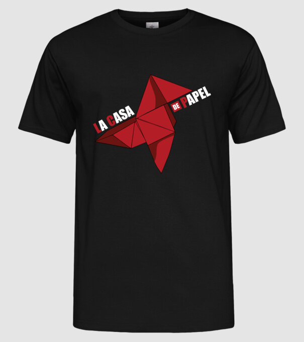 origami la casa de papel model negru pe tricou