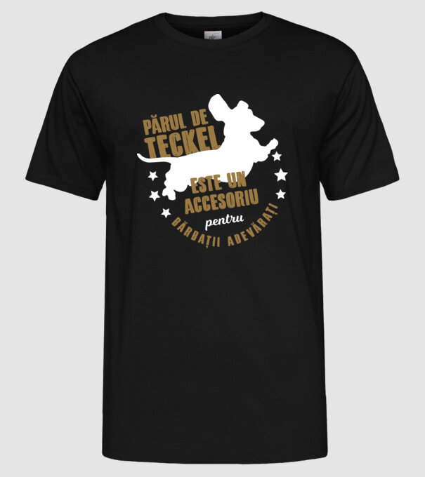 părul de teckel este un accesoriu pentru bărbații adevărați model negru pe tricou