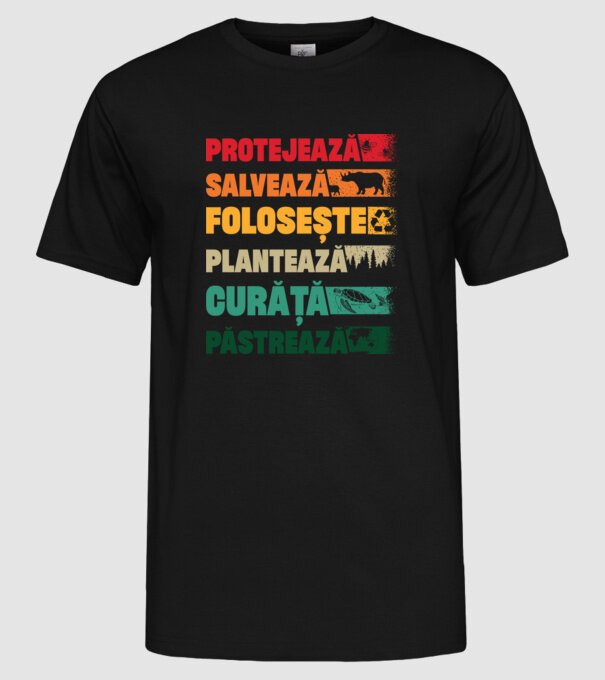 protejează salvează păstrează model negru pe tricou