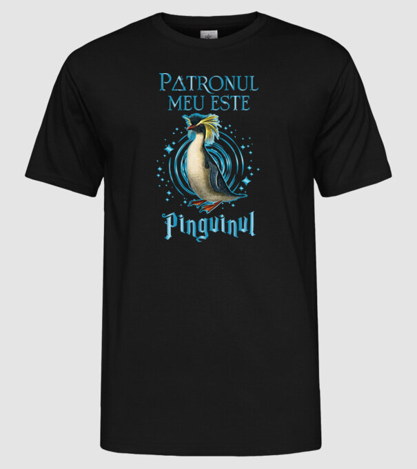 Patronul meu este PINGUINUL model negru pe tricou
