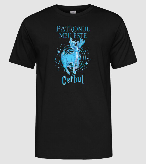 Patronul meu este CERBUL model negru pe tricou