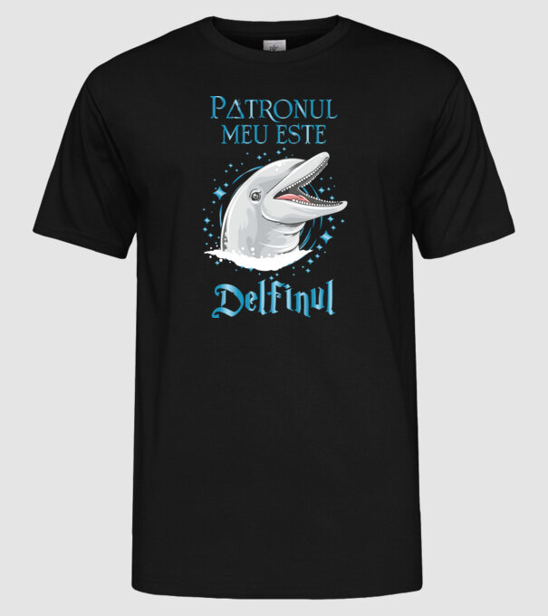Patronul meu este DELFINUL model negru pe tricou