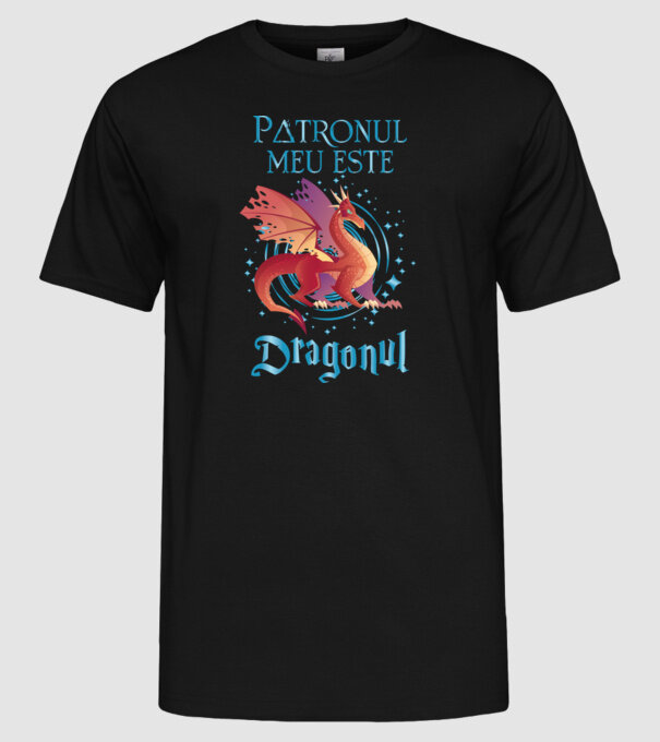 Patronul meu este DRAGONUL model negru pe tricou