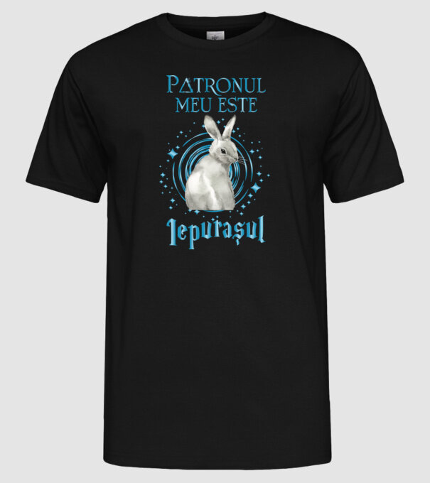 Patronul meu este IEPURAȘUL model negru pe tricou