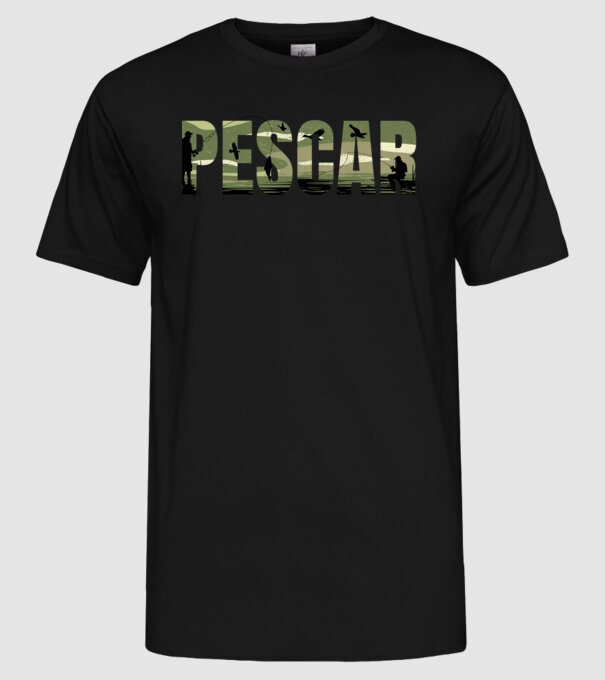 PESCAR model negru pe tricou
