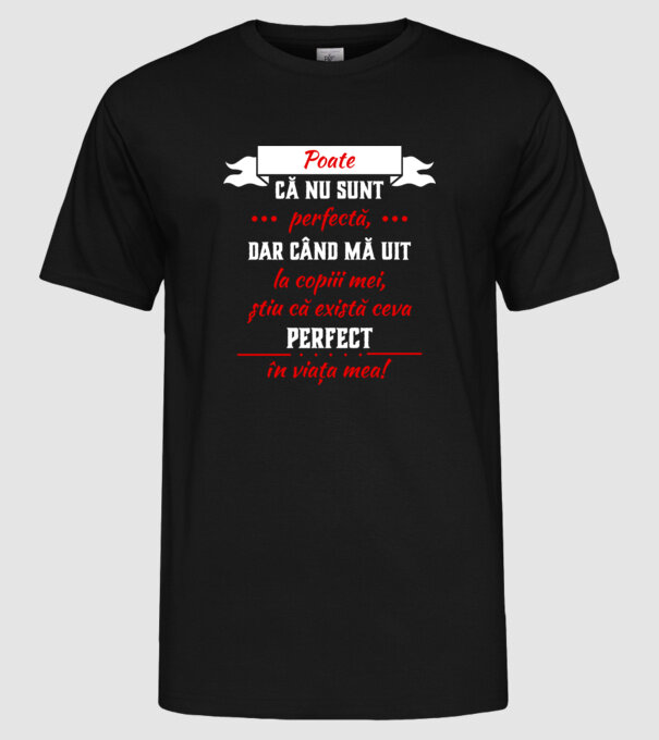 poate că nu sunt perfectă, dar când mă uit la copiii mei, știu că există ceva perfect în viața mea! model negru pe tricou