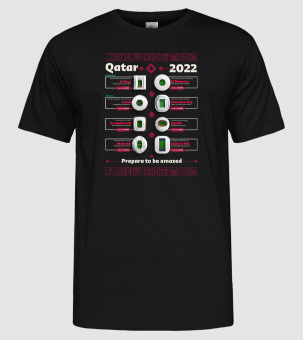 Qatar 2022 Stadiums model negru pe tricou