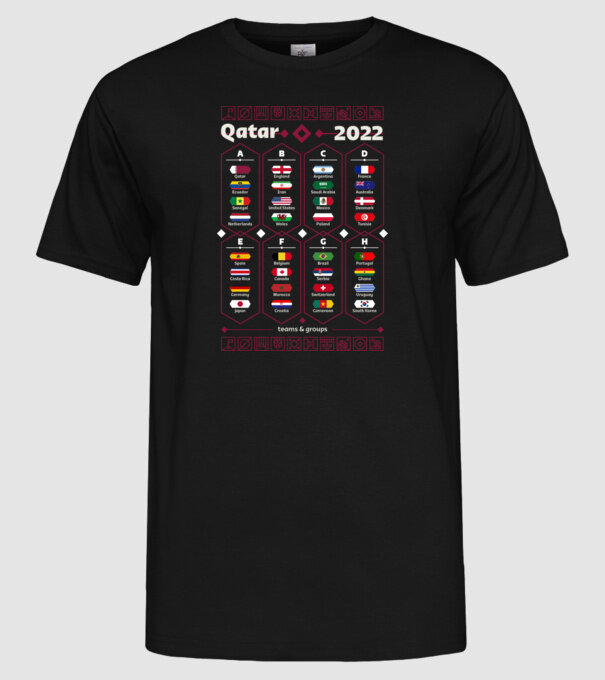 Qatar 2022 teams - groups model negru pe tricou