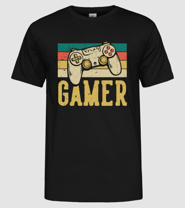 Retro gamer model negru pe tricou