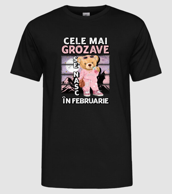 RETRO teddy fetişcană FEBRUARIE model negru pe tricou
