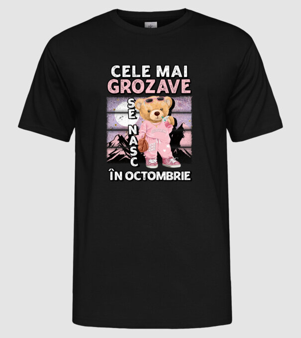 RETRO teddy fetişcană OCTOMBRIE model negru pe tricou