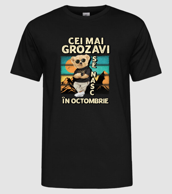 RETRO teddy OCTOMBRIE model negru pe tricou