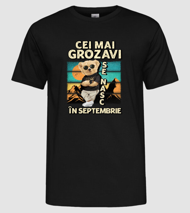 RETRO teddy SEPTEMBRIE model negru pe tricou