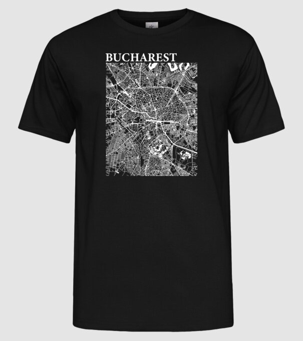 România Bucharest map model negru pe tricou