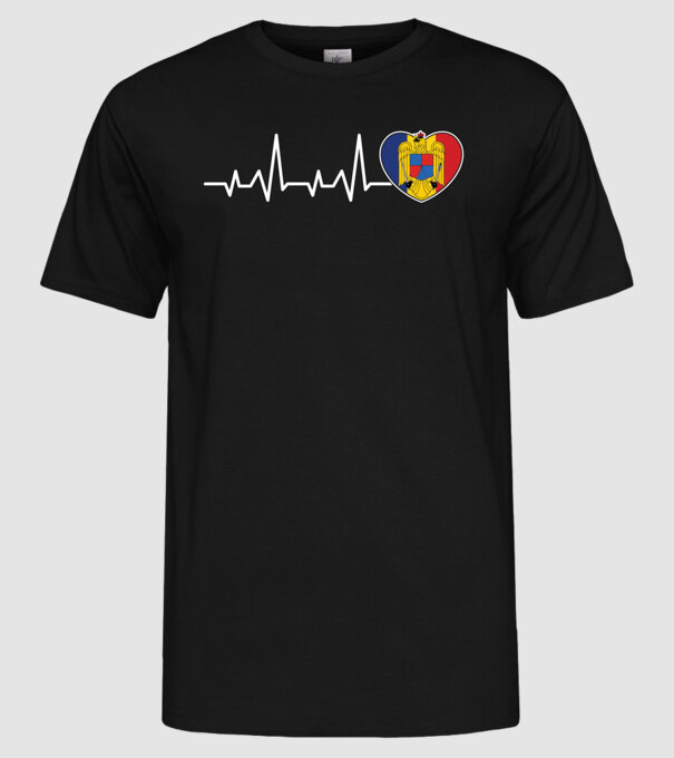 ROMANIA heartbeat model negru pe tricou