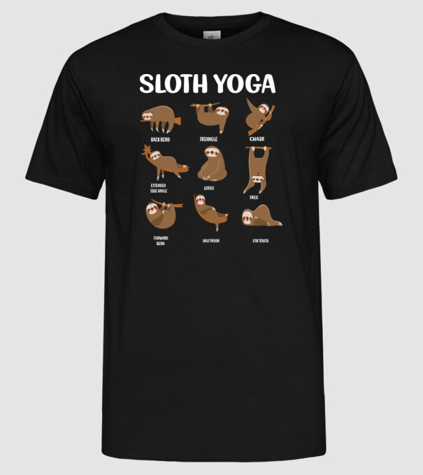 Sloth yoga model negru pe tricou