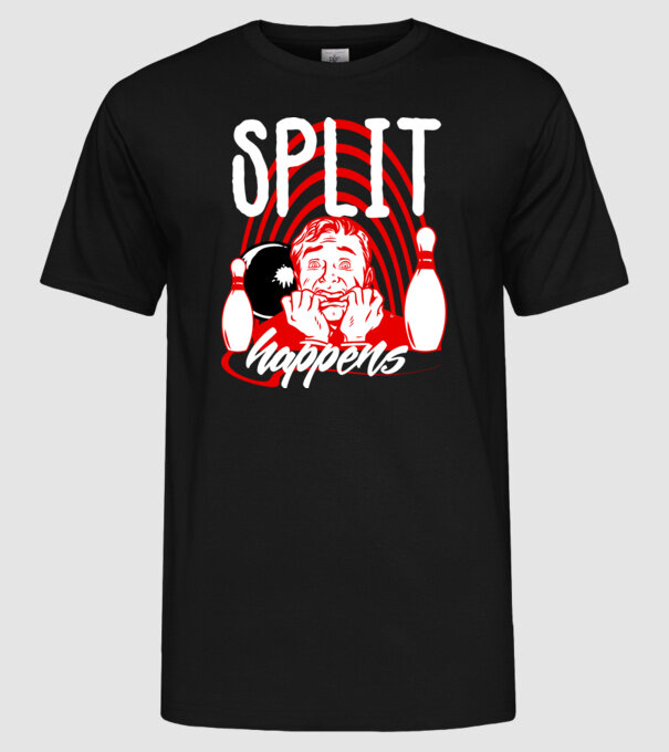 Split Happens model negru pe tricou