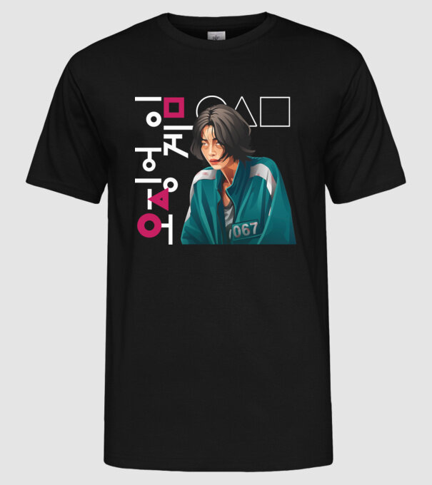 squid game player 067 model negru pe tricou