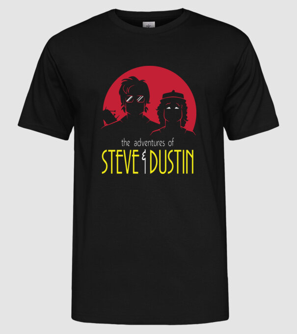 steve and dustin model negru pe tricou
