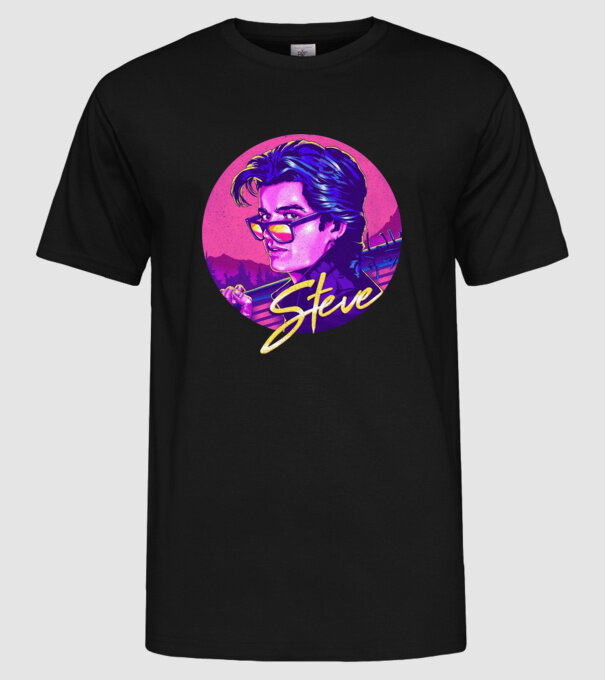 steve neon stranger things model negru pe tricou