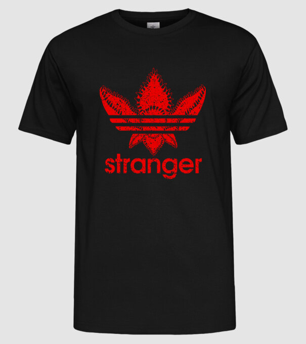 stranger logo red model negru pe tricou