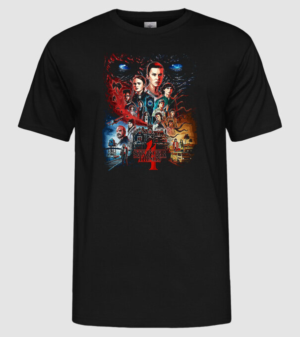 stranger things poster model negru pe tricou