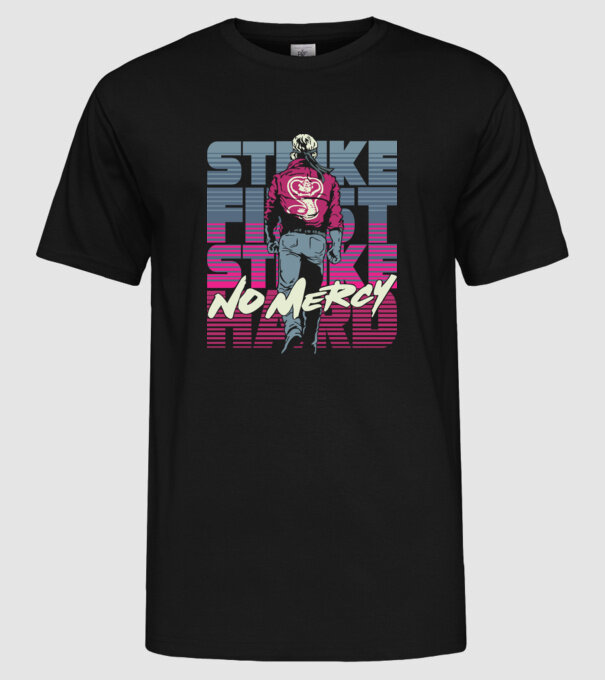 Strike first strike hard neon model negru pe tricou