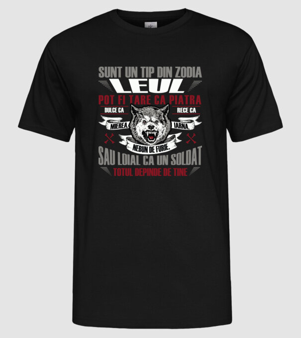 Sunt un tip din zodia Leul model negru pe tricou