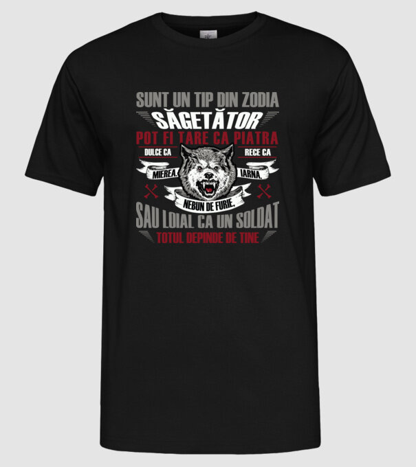 Sunt un tip din zodia Săgetător model negru pe tricou