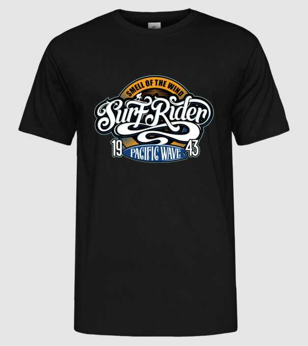 Surf Rider model negru pe tricou
