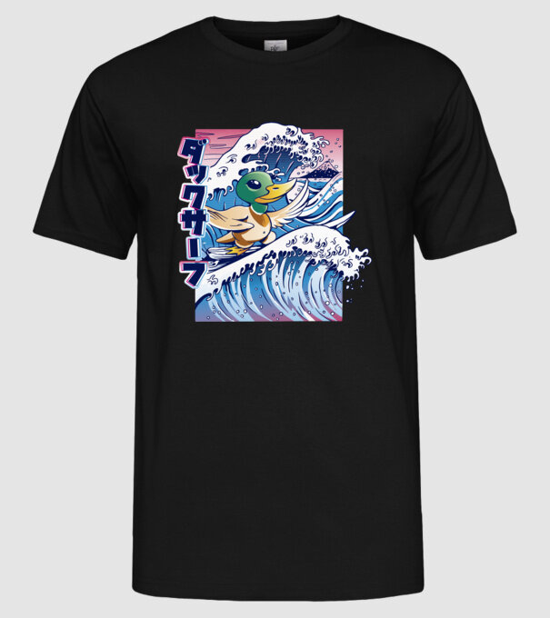 Surfer Duck model negru pe tricou