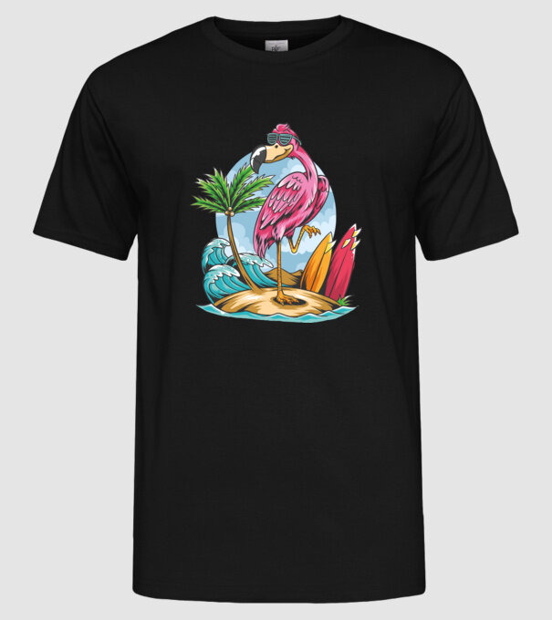 Surfer flamingo model negru pe tricou