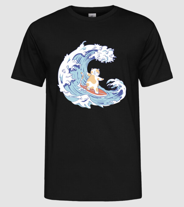 Surfer kitty model negru pe tricou