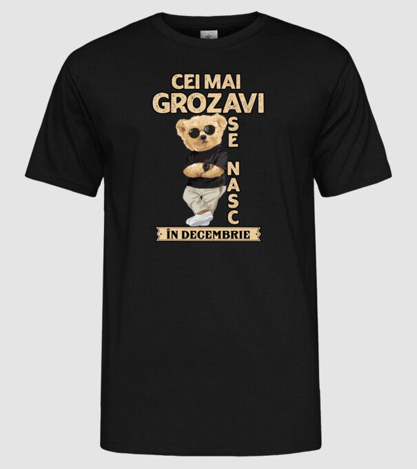 Teddy cel cool decembrie model negru pe tricou