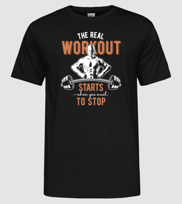 The Real Workout model negru pe tricou