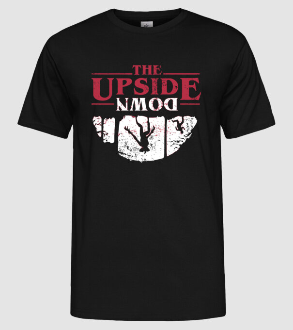 the upside down logo model negru pe tricou