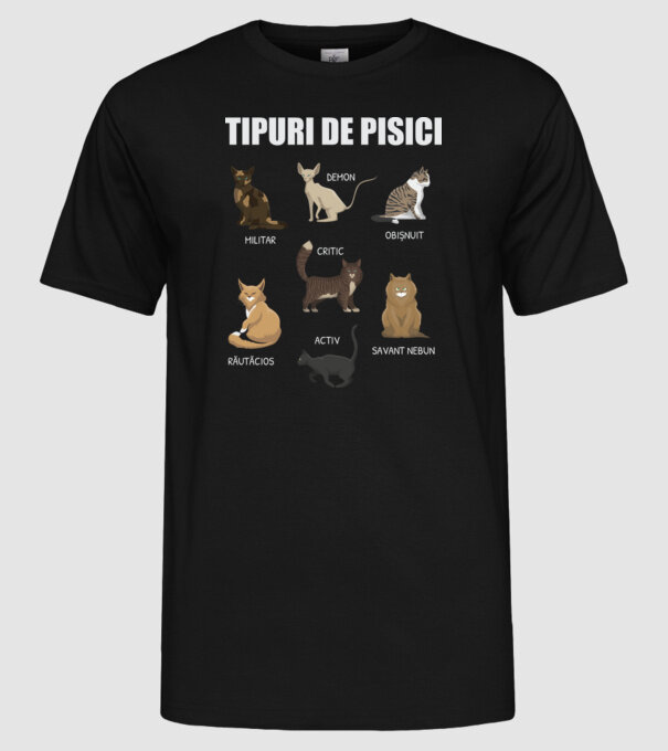 Tipuri de pisici model negru pe tricou
