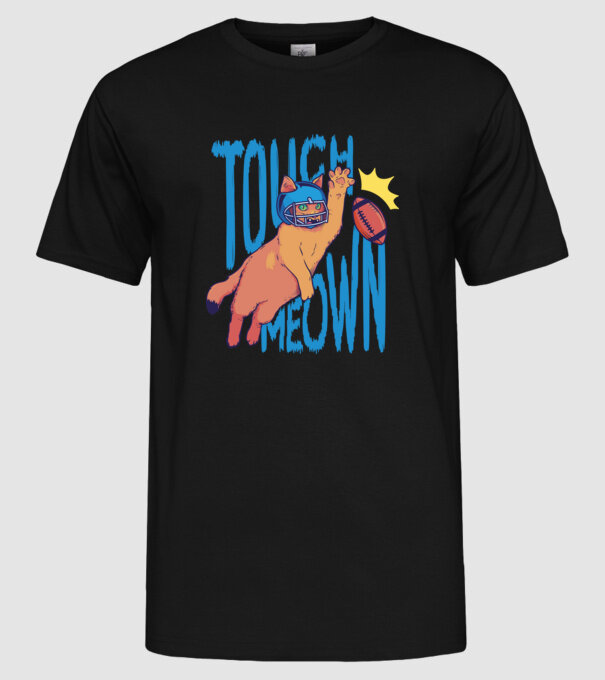 Touch Meow model negru pe tricou