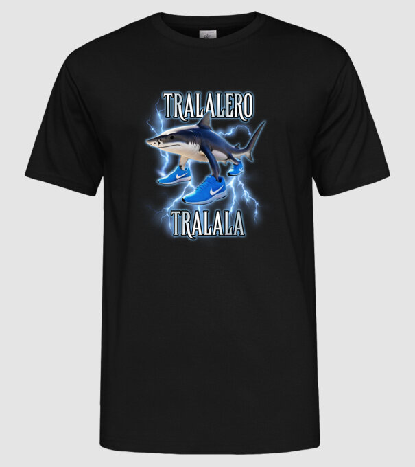 Tralalero Tralala model negru pe tricou