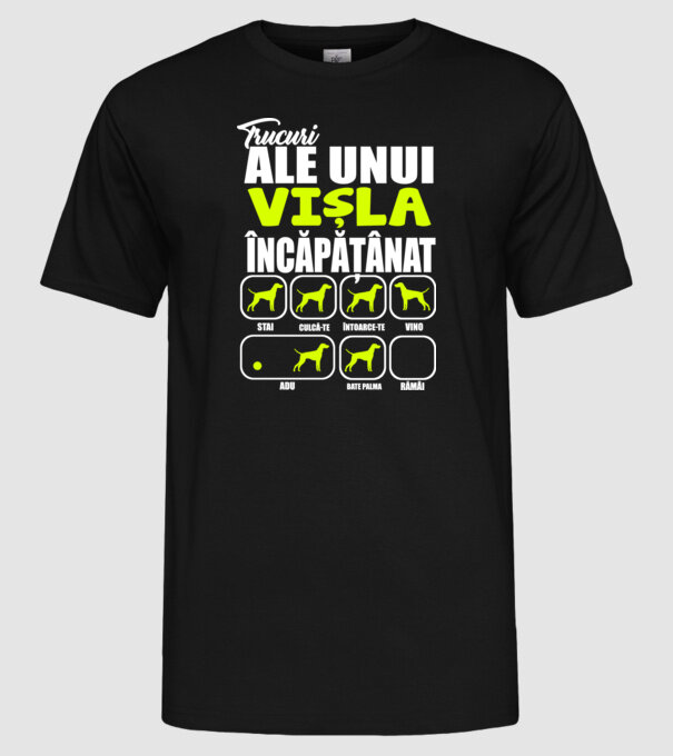 trucuri ale unui vișla încăpățânat stai, culcă-te, întoarce-te, vino, adu, bate palma, rămâi model negru pe tricou