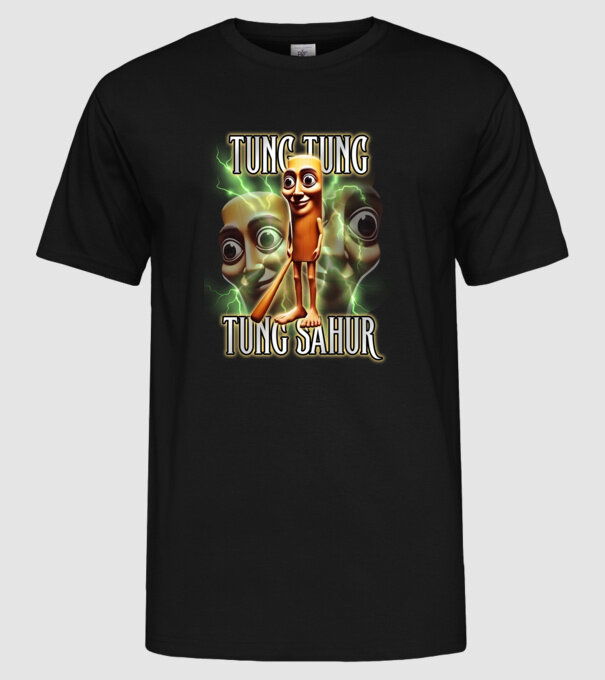 Tung Tung Tung Sahur model negru pe tricou