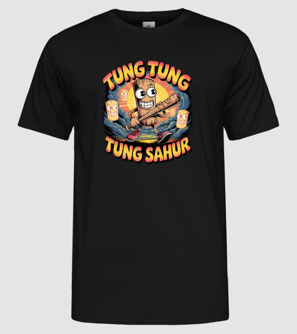 Tung Tung Tung Sahur Retro model negru pe tricou