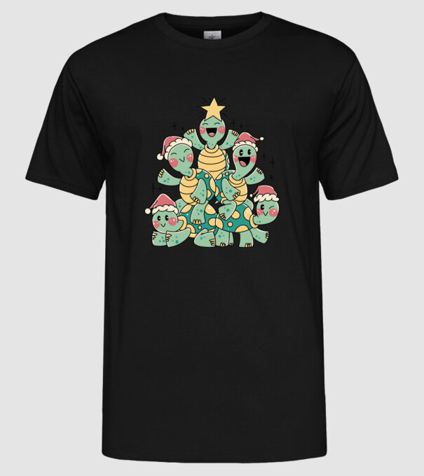 Turtle christmas tree model negru pe tricou