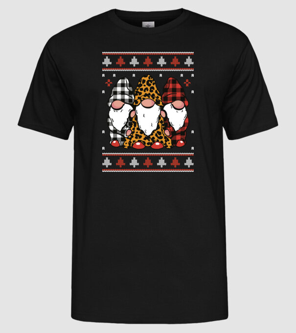 Ugly sweater gnomes model negru pe tricou