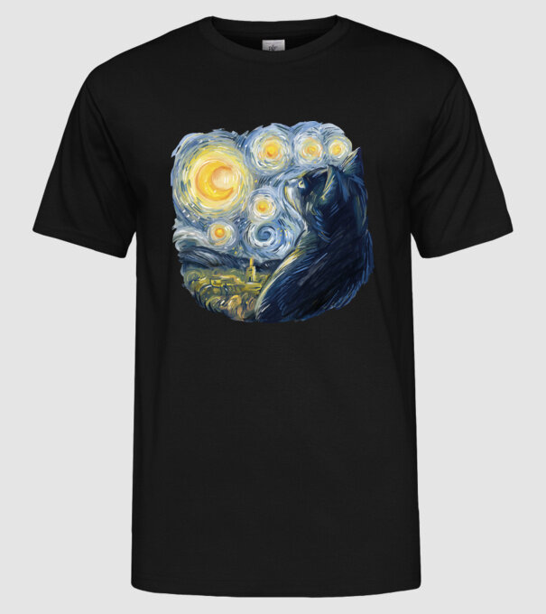 Van Gogh cat model negru pe tricou