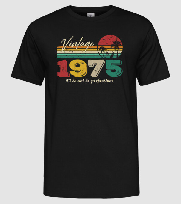 VINTAGE 1975 model negru pe tricou