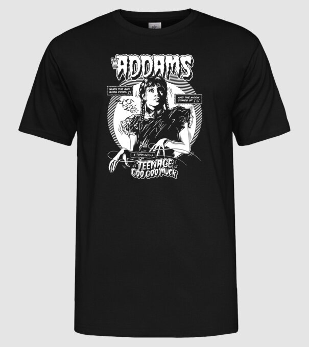 WEDNESDAY ADDAMS TEENAGE GOO GOO MUCK model negru pe tricou