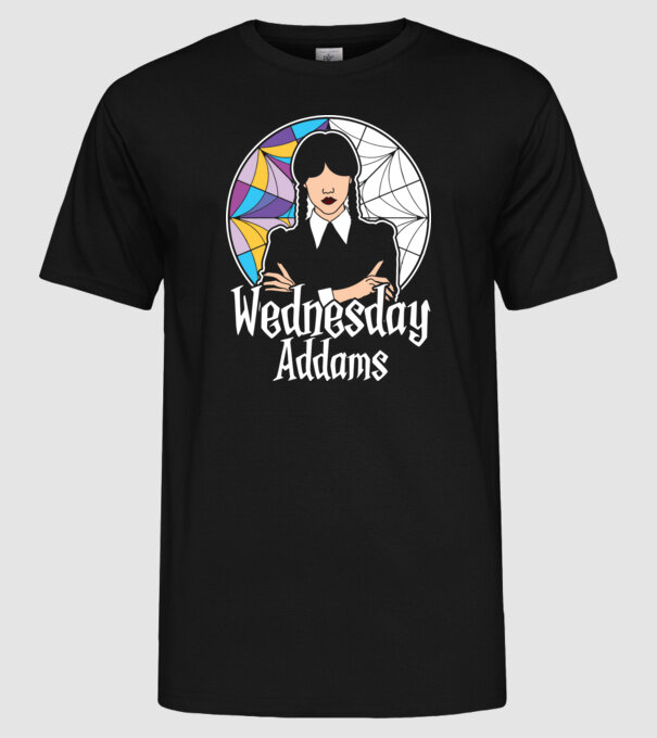 Wednesday Window colorful model negru pe tricou