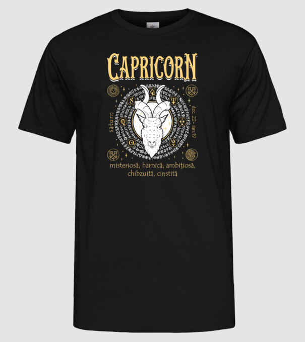 Zodiac femeie CAPRICORN golden model negru pe tricou