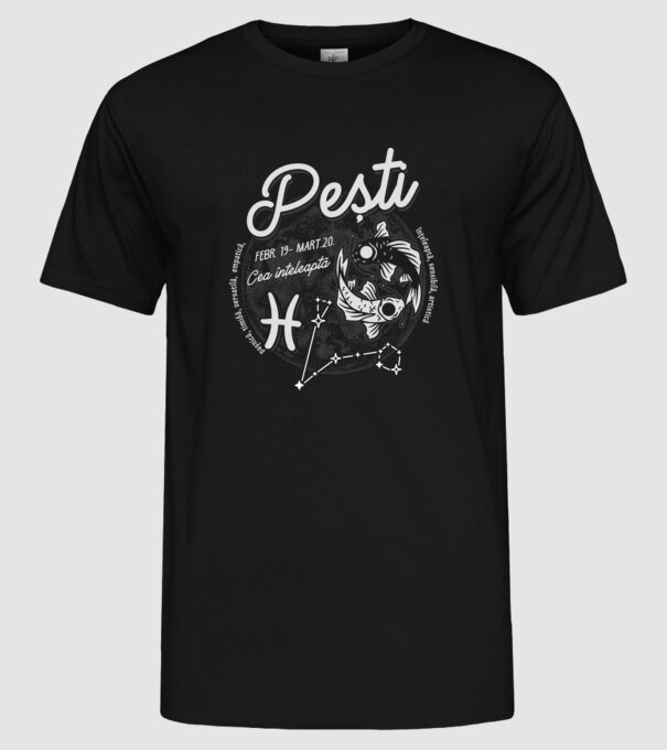 Zodiac femeie PEȘTI retro model negru pe tricou